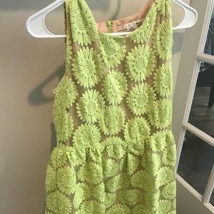 Sleeveless green sunflower overlay dress